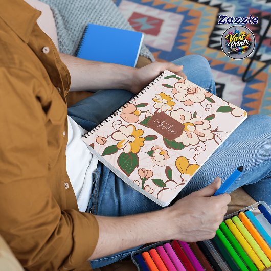 Aangepaste naam Retro bloem Crème Perzik Geel Planner