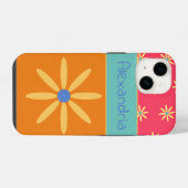Aangepaste Naam Retro Bloem iPhone Hoesje (Achterkant horizontaal)
