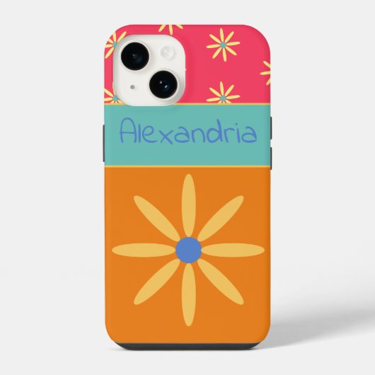 Aangepaste Naam Retro Bloem iPhone Hoesje (Achterkant)