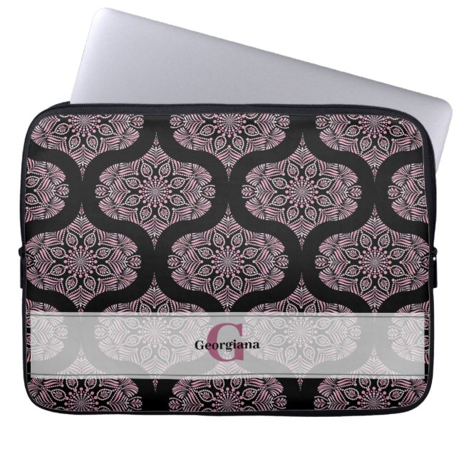 Aangepaste naam Retro Dusky Roos Bloemen Fronds Ma Laptop Sleeve (Voorkant)