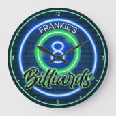Aangepaste NAAM Retro Faux Neon 8 Ball Billiards P Grote Klok (Voorkant)