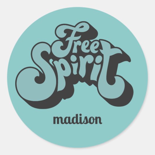 Aangepaste naam Retro "Free Spirit" Ronde Sticker (Voorkant)