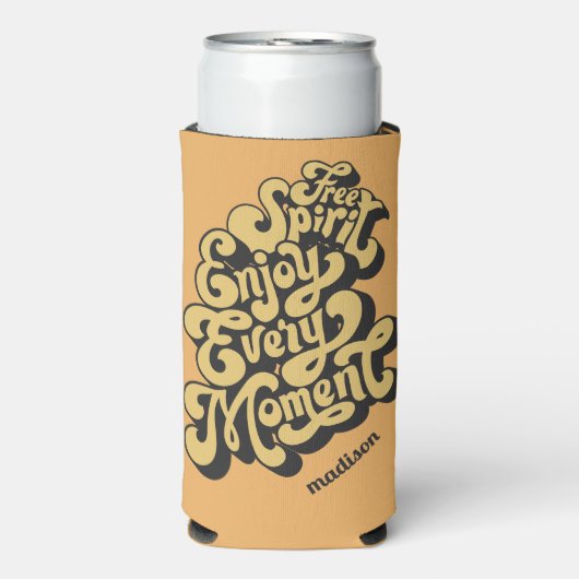 Aangepaste naam Retro "Free Spirit" Seltzer Blikjeskoeler (Seltzer Voorkant)