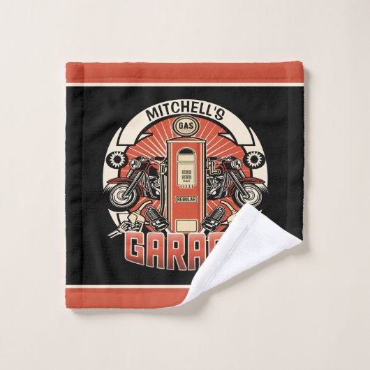 Aangepaste NAAM Retro Gaspomp motorfiets Bad Handdoek (Wasdoekje)