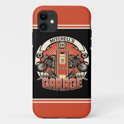 Aangepaste NAAM Retro Gaspomp motorfiets Case-Mate iPhone Case (Achterkant)
