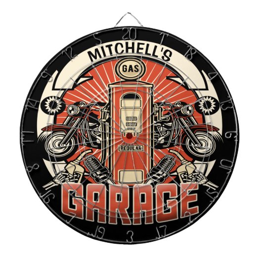 Aangepaste NAAM Retro Gaspomp motorfiets Dartbord (Voorkant)