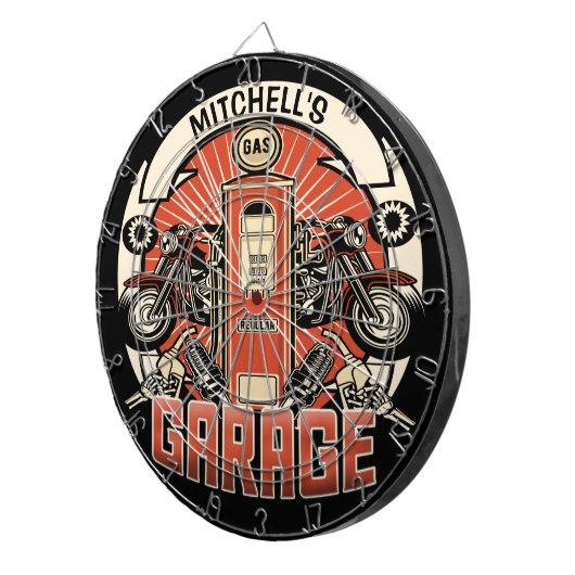 Aangepaste NAAM Retro Gaspomp motorfiets Dartbord (Voorkant Rechts)