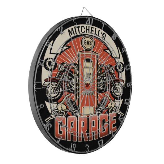 Aangepaste NAAM Retro Gaspomp motorfiets Dartbord (Voorkant Links)