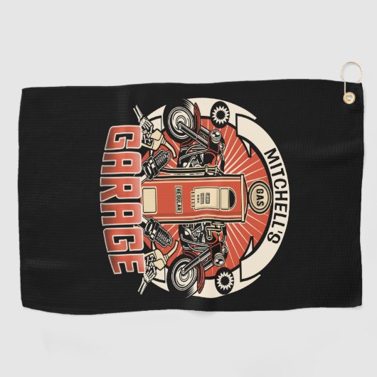 Aangepaste NAAM Retro Gaspomp motorfiets Golfhanddoek (Horizontaal)