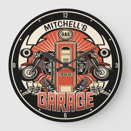 Aangepaste NAAM Retro Gaspomp motorfiets Grote Klok (Voorkant)