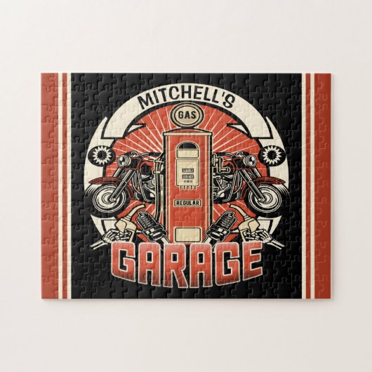 Aangepaste NAAM Retro Gaspomp motorfiets Legpuzzel (Horizontaal)