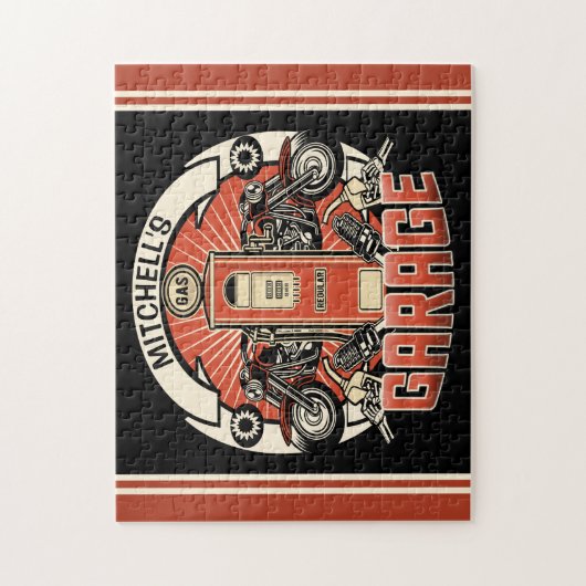 Aangepaste NAAM Retro Gaspomp motorfiets Legpuzzel (Verticaal)