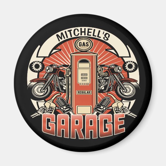 Aangepaste NAAM Retro Gaspomp motorfiets Magneet (Voorkant)