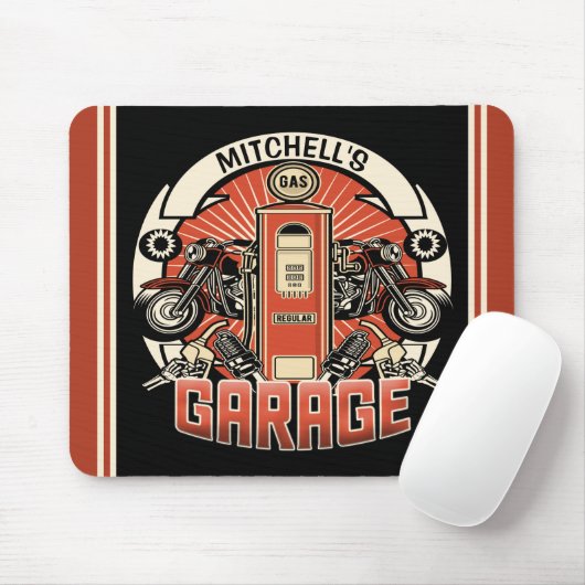 Aangepaste NAAM Retro Gaspomp motorfiets Muismat (Met muis)