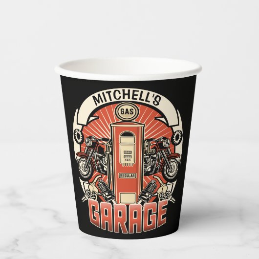 Aangepaste NAAM Retro Gaspomp motorfiets Papieren Bekers (Voorkant)