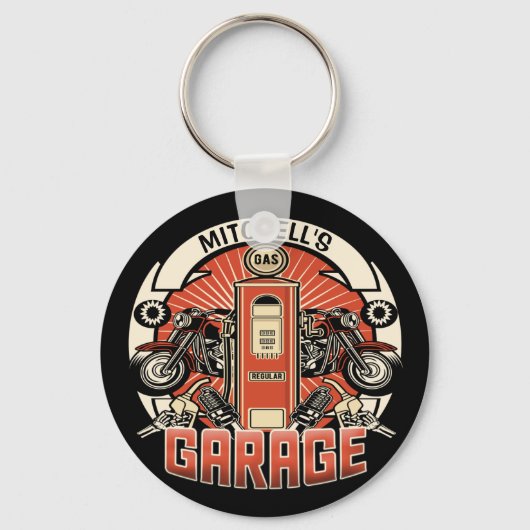 Aangepaste NAAM Retro Gaspomp motorfiets Sleutelhanger (Voorkant)