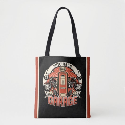 Aangepaste NAAM Retro Gaspomp motorfiets Tote Bag (Voorkant)