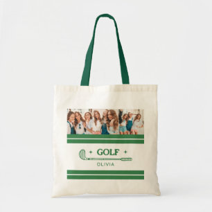 Aangepaste Naam Retro Green golf liefhebber foto Tote Bag