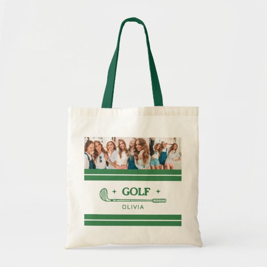 Aangepaste Naam Retro Green golf liefhebber foto Tote Bag (Voorkant)