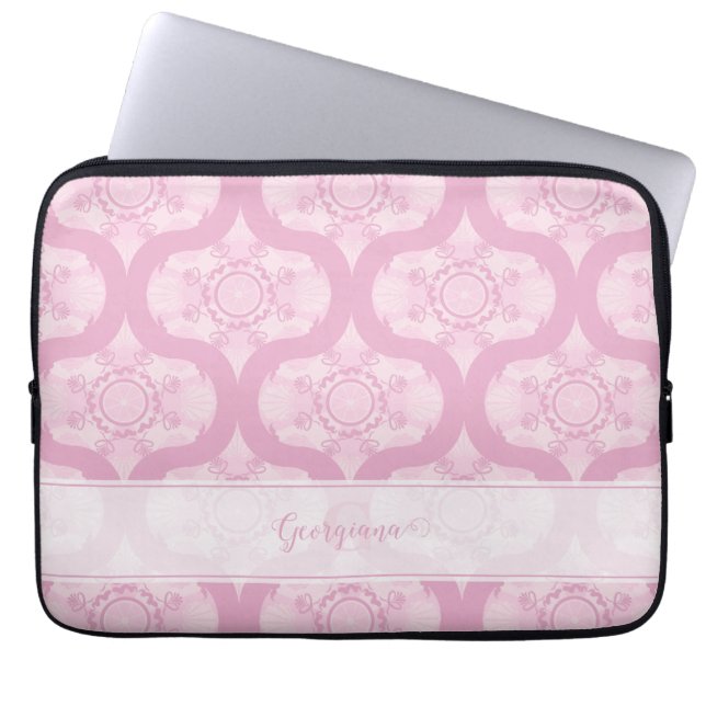 Aangepaste naam Retro jaren 1970 Preppy in roze ma Laptop Sleeve (Voorkant)