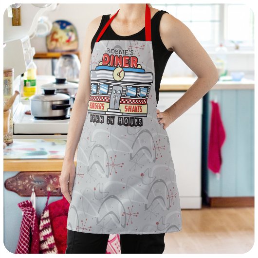Aangepaste NAAM Retro jaren 50 Diner Bord Fifties  Schort