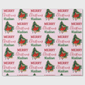 Aangepaste naam Retro Kerstmis - kerstboom roze Cadeaupapier (Vlak)