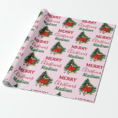 Aangepaste naam Retro Kerstmis - kerstboom roze Cadeaupapier (Uitgerold)