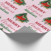 Aangepaste naam Retro Kerstmis - kerstboom roze Cadeaupapier (Hoek)