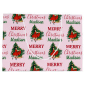 Aangepaste naam Retro Kerstmis - kerstboom roze Groot Cadeauzakje (Achterkant)