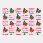 Aangepaste naam Retro Kerstmis - kerstboom roze Inpakpapier Vel (Voorkant 3)