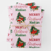 Aangepaste naam Retro Kerstmis - kerstboom roze Inpakpapier Vel (In situ)