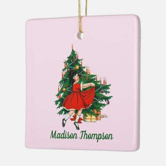 Aangepaste naam Retro Kerstmis - kerstboom roze Keramisch Ornament (Links)