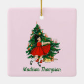 Aangepaste naam Retro Kerstmis - kerstboom roze Keramisch Ornament (Achterkant)