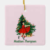 Aangepaste naam Retro Kerstmis - kerstboom roze Keramisch Ornament (Voorkant)
