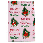 Aangepaste naam Retro Kerstmis - kerstboom roze Medium Cadeauzakje (Voorkant)