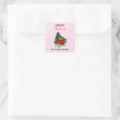 Aangepaste naam Retro Kerstmis - kerstboom roze Vierkante Sticker (Tas)