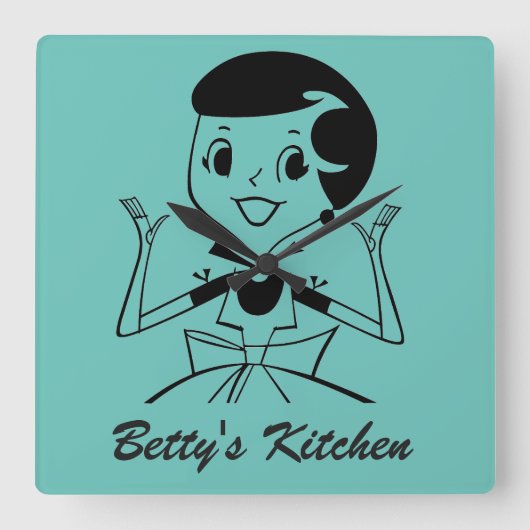 Aangepaste naam RETRO KITCHEN CLOCK! Vierkante Klok (Voorkant)