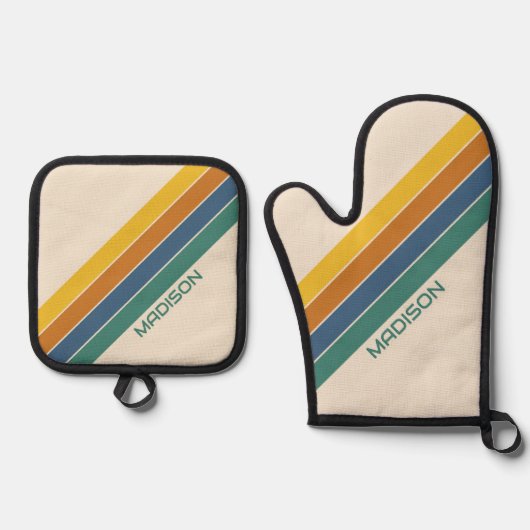 Aangepaste naam Retro Ovenwant & Pannenlap Set (Voorkant)