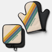 Aangepaste naam Retro Ovenwant & Pannenlap Set (Voorkant / Achterkant)