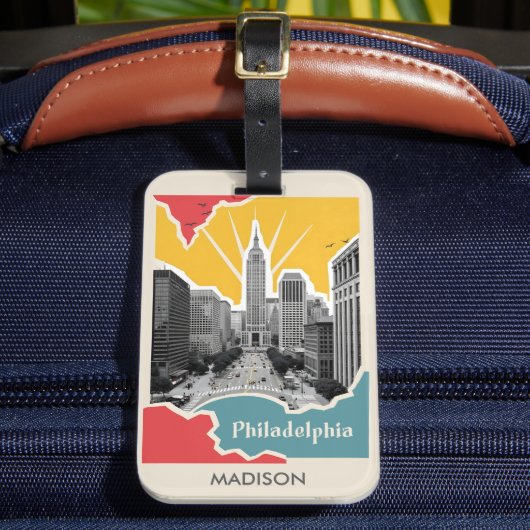 Aangepaste naam Retro Philadelphia Bagagelabel (Voorkant Insitu 2)