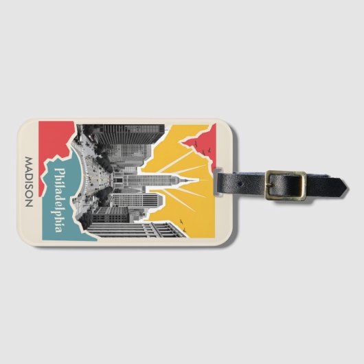 Aangepaste naam Retro Philadelphia Bagagelabel (Voorkant (horizontaal))