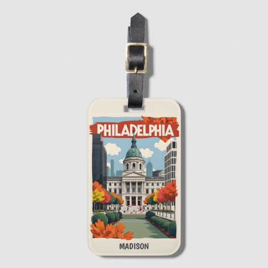 Aangepaste naam Retro Philadelphia Bagagelabel (Voorkant (verticaal))