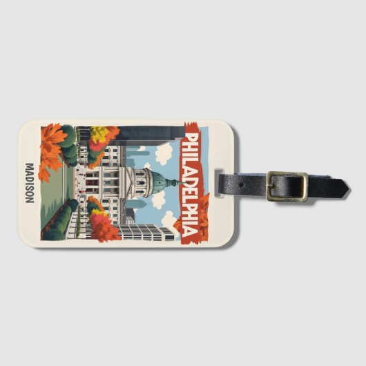 Aangepaste naam Retro Philadelphia Bagagelabel (Voorkant (horizontaal))