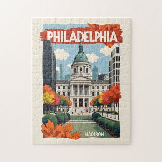 Aangepaste naam Retro Philadelphia Legpuzzel (Verticaal)
