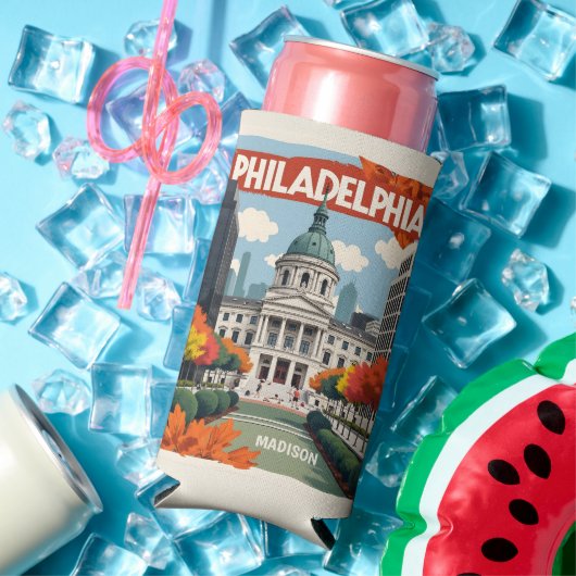 Aangepaste naam Retro Philadelphia Seltzer Blikjeskoeler (Insitu Zomer)