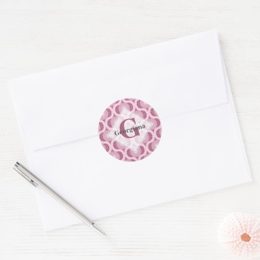 Aangepaste naam Retro Radiant Dusky Roos Dot Manda Ronde Sticker (Envelop)