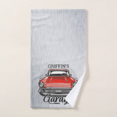 Aangepaste NAAM Retro Red Classic Car Garage Bad Handdoek (Handdoek)