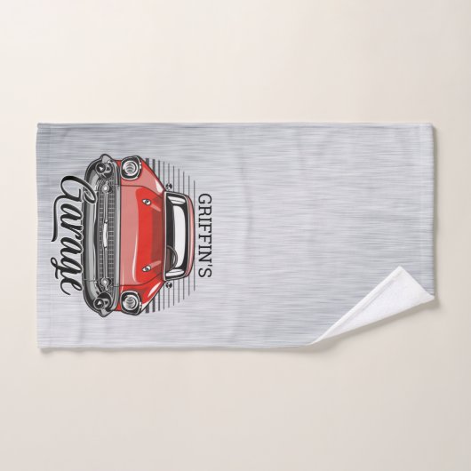 Aangepaste NAAM Retro Red Classic Car Garage Bad Handdoek (Handdoek)