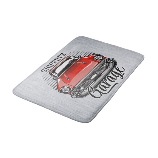 Aangepaste naam Retro Red Classic Car Garage Badmat (Gekanteld)