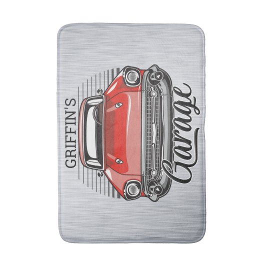 Aangepaste naam Retro Red Classic Car Garage Badmat (Voorkant Verticaal)